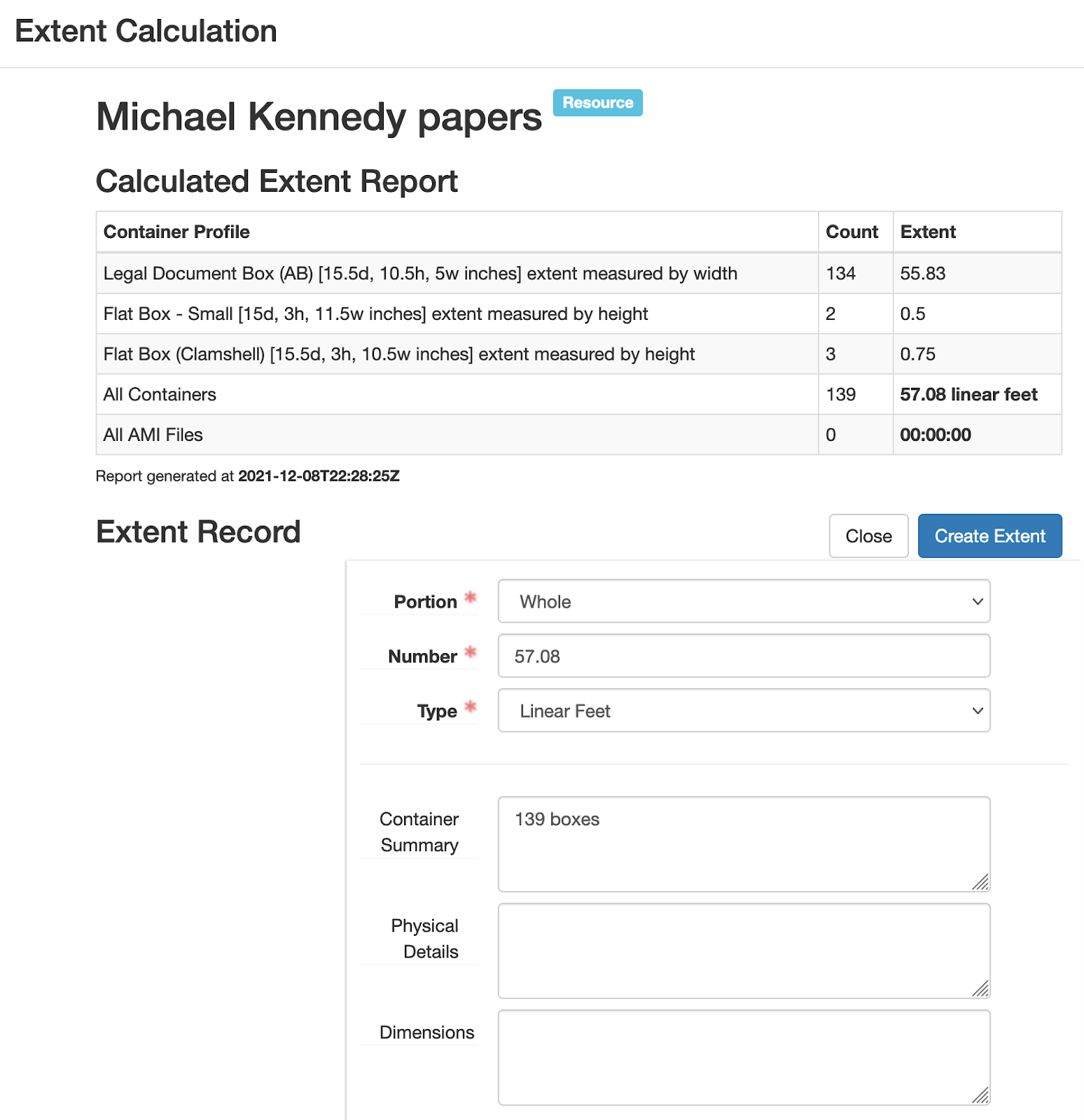 extent calculator form