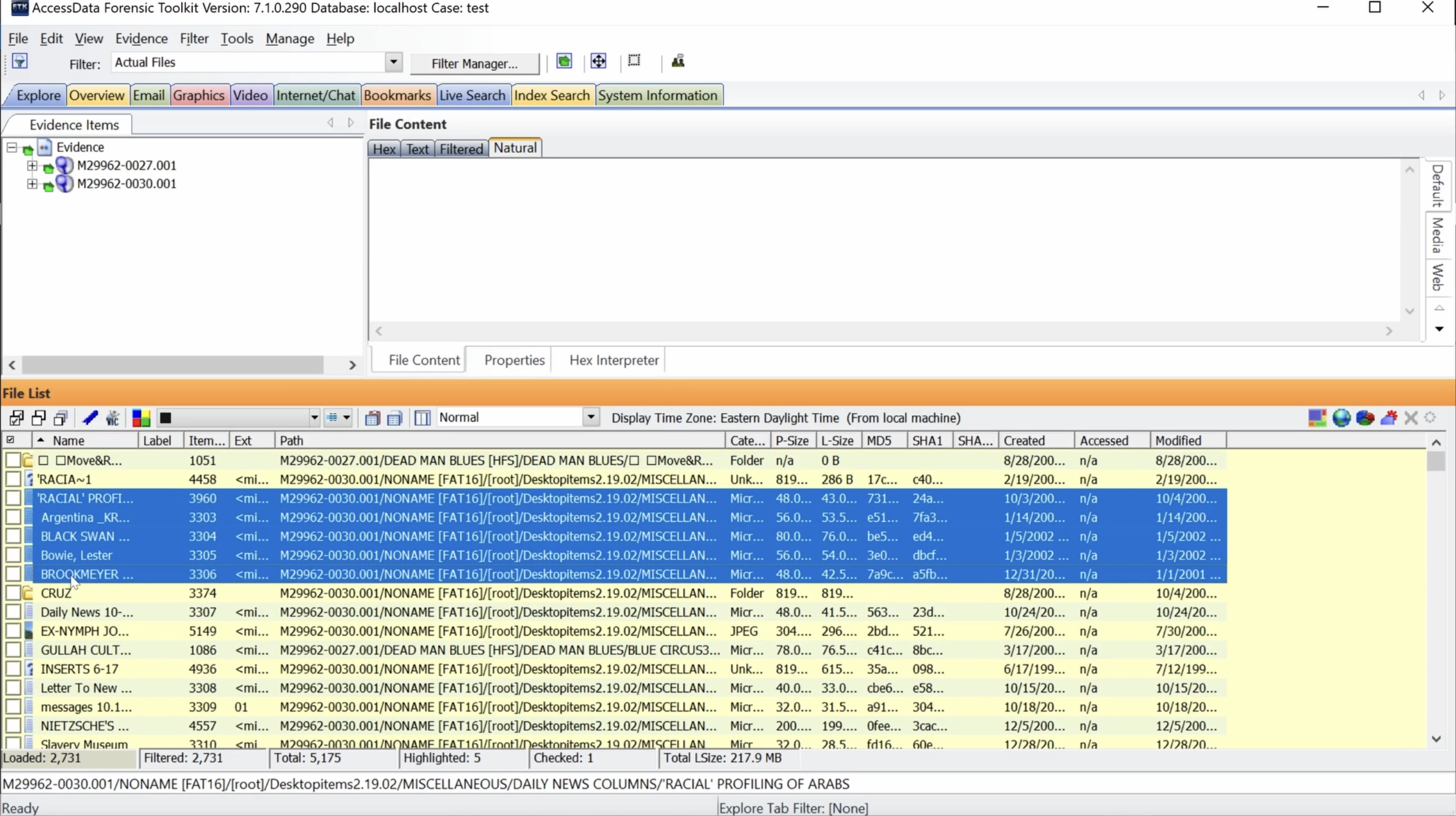 File List with range of files highlighted