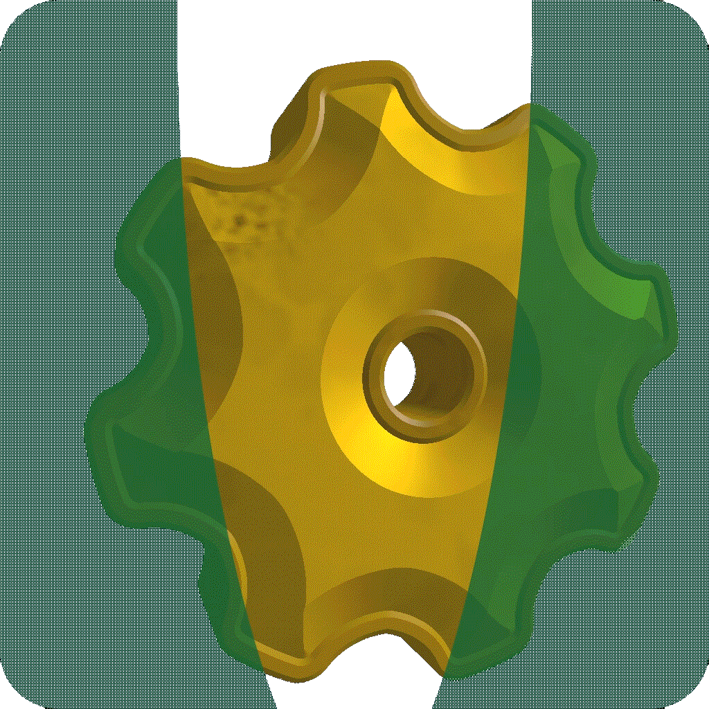Logo for Wizard, which is a golden gear that is spinning behind translucent green curtains.